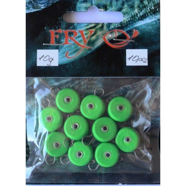 Груз ушастый для рыбалки, таблетка (эксцентрик) цвет Silvereyes Green Apple, 10шт в уп., вес 10г
